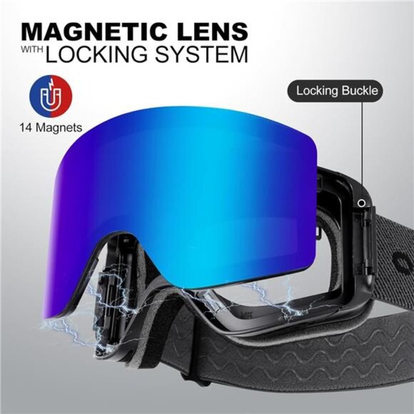 Ski Goggles Frameless Snowboard Snow Goggles Anti Fog UV Protection Detachable L - Picture 3 of 7